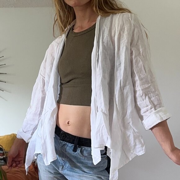 White Linen Tunic Open Faced Throw Over Cardigan - Picture 1 of 1